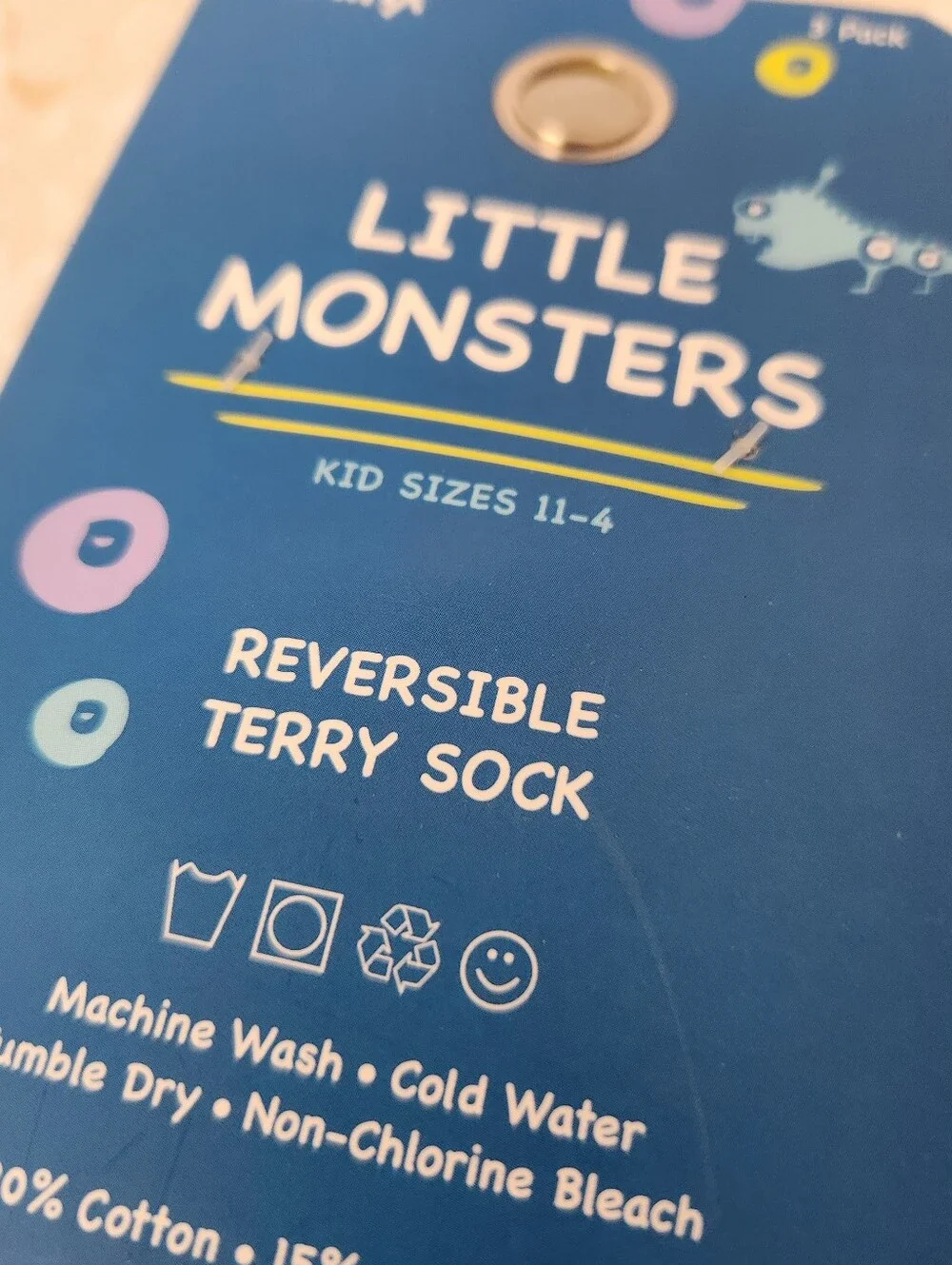 Little Monsters by Minx Reversible Terry Cloth Socks 3 pair Kids 11-4 New Blue